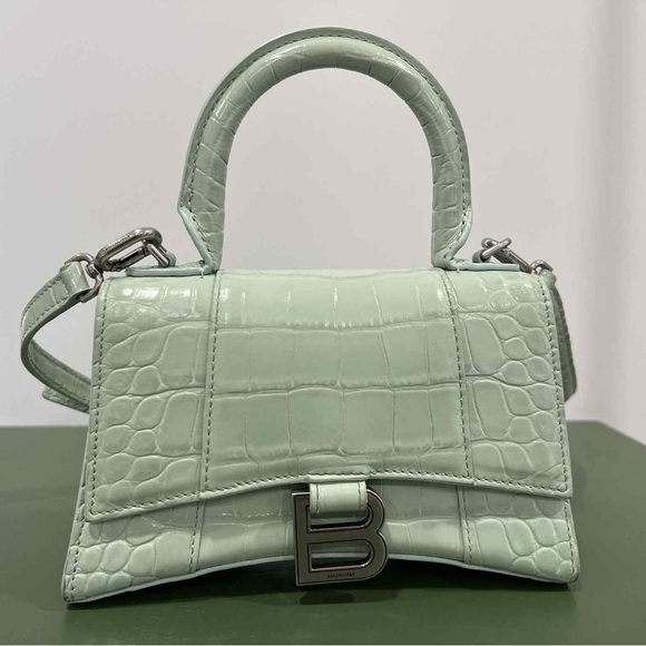 Balenciaga Green Croc Embossed Leather XS Hourglass Top Handle Bag - Picture 1 of 13